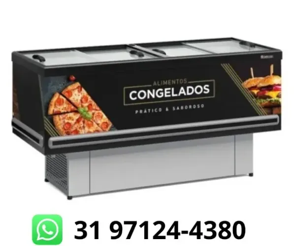 Ilha para congelados vidro reto 2m preta Gelopar