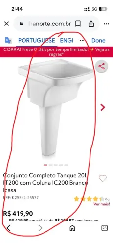 Tanque de louça com coluna