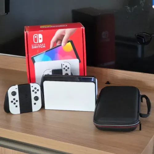 Nintendo Switch Oled Desbloqueado 512GB + Case e Acessórios Completos - Como novo