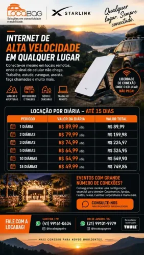 ALUGUEL STARLINK MINI | INTERNET VIA SATÉLITE | VIAGENS, CHÁCARAS E EVENTOS