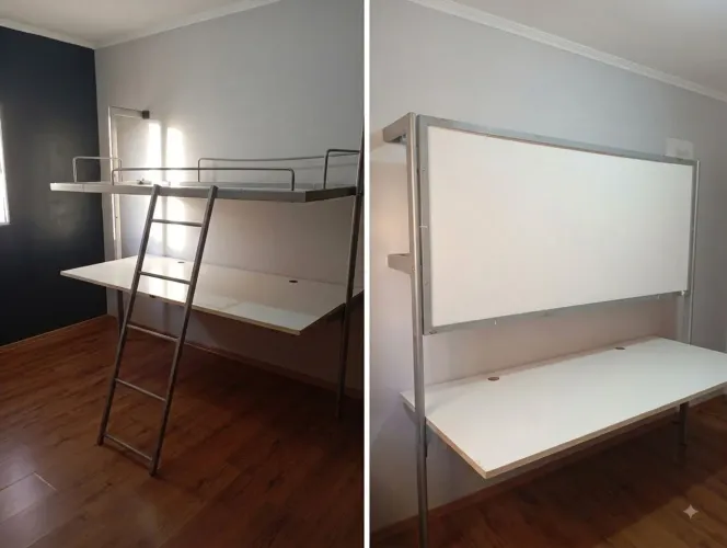 Móvel Reversível Premium: Cama e Escrivaninha Giratória com Painel Lousa (Muito Firme)