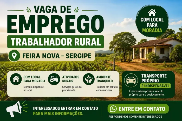 VAGA PARA TRABALHADOR RURAL - FEIRA NOVA/SE