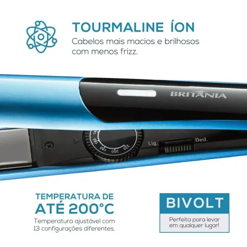 Prancha Britânia Cordão Giratório 220ºC Titanium Blue 110v
