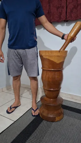 Pilão de Madeira Maciça Gigante - Peça Decorativa ou Funcional
