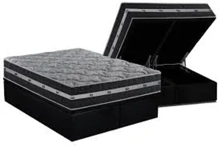 cama box bau casal + colchao casal D angelis black grafite molas ensacadas