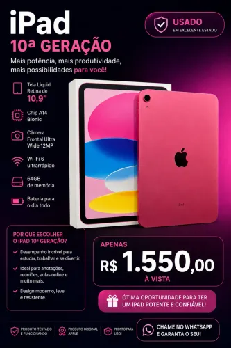 iPad geração 10/ Usado em ótimo estado 1550,00 a vista.