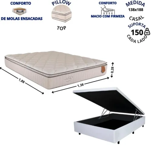 Cama Box Baú Casal + Colchão D28 Anjos - Ótimo Estado