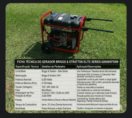 Gerador de energia 6200, 110/220v a gasolina 