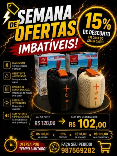 CAIXA DE SOM BLUETOOTH KAPBOM KA-8881 | SOM POTENTE + LED | OFERTA R$102,00!