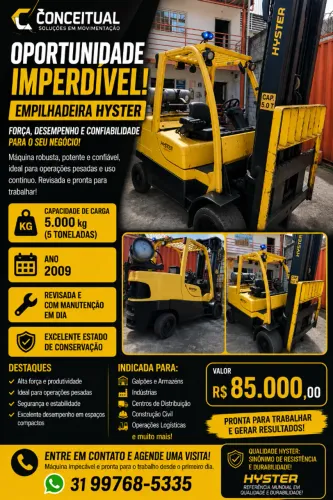 Vendo Empilhadeira Hyster 5 Ton - Ano 2009 - OPORTUNIDADE IMPERDÍVEL 