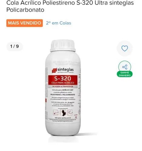 Cola para acrílico s 320 1 litro