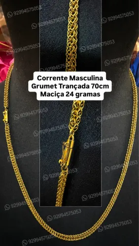 Corrente Masculina Grumet Trançada 70cm Maciça 24 gramas ouro 750