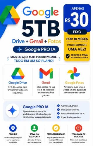 Google 5TB + PRO IA por apenas R$30!