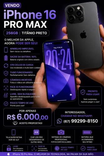 iPhone 16 Pro Max 256GB - Titânio Preto