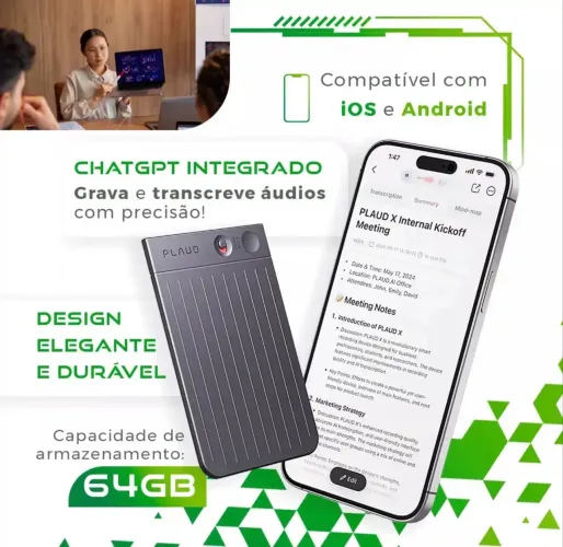 Gravador De Voz Digital Plaud Note 64gb Com Ia Chatgpt Cor Cinza