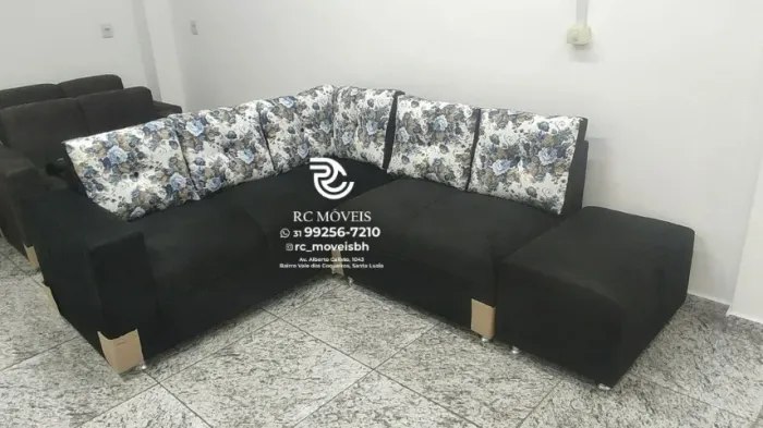 Sofá de Canto com Puff Suede de qualidade D33 Confortável Direto da Fábrica