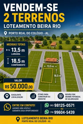 Oportunidade Única de Investimento!!! Vendem-se dois terrenos no Loteamento Beira Rio.