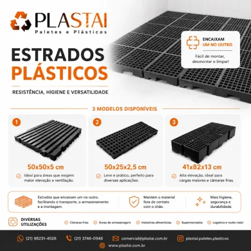Estrado Plastico Pallet Piso de Plastico 50x50x5 cm Preto