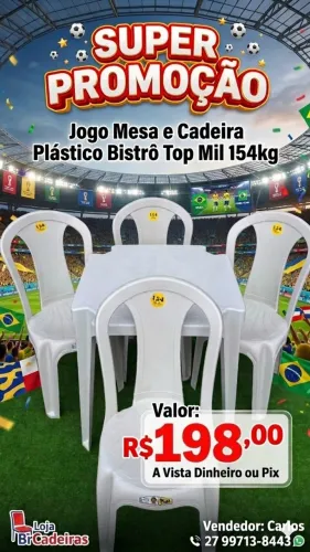 Conjunto Mesa Plástico com 4 Cadeira Bistro