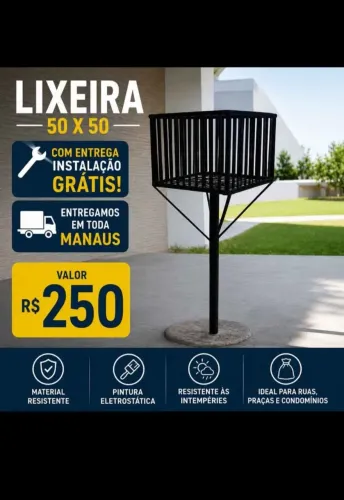 Lixeira quadrada 50 por 50 de calçada com entrega e instalação em toda Manaus