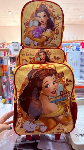 Kit mochila lancheira e estojo bela disney
