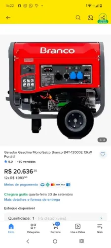 Vendo gerador de energia a gasolina usado