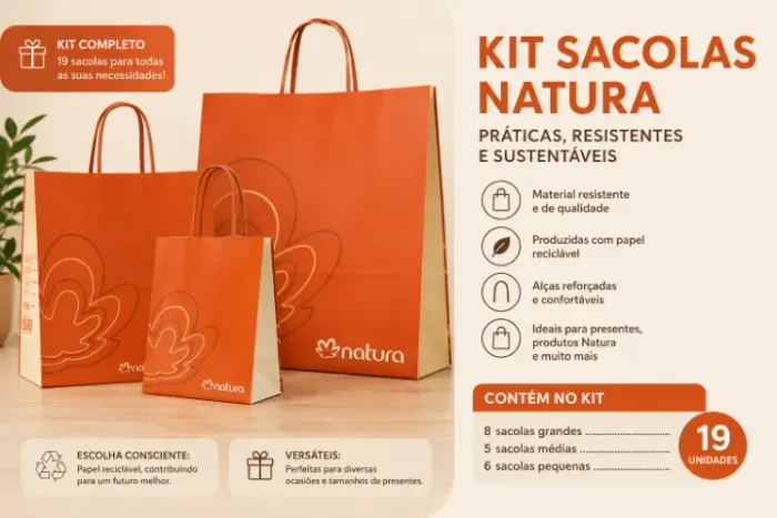 KIT SACOLAS NATURA - 19 UNIDADES | TAMANHOS VARIADOS