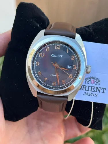 Relógio Orient 41mm masculino pulseira couro vidro em safira