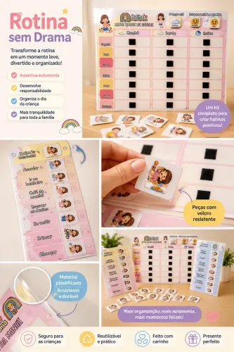 Kit Rotina Sem Drama - Rotina Visual Infantil com Velcro
