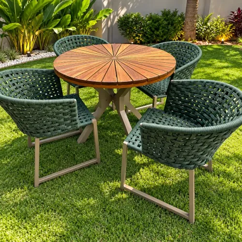 Mesa área gourmet com cadeiras em corda náutica