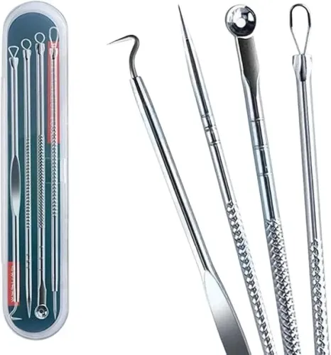 Kit Extrator de Cravos Inox Profissional 4 Peças Remove Cravos e Espinhas