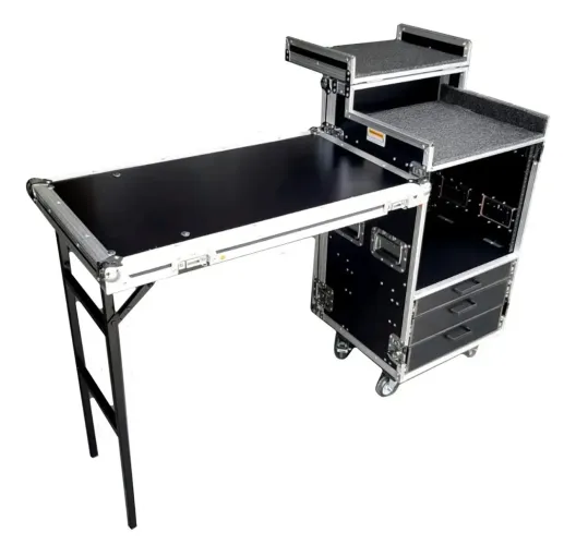 Hard Case Rack 9u + 3 Gavetas Com Espaço Note E Bancada Lateral equipamento de som