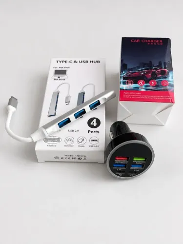 Kit Carregador Veicular E Hub Usb 3.0 4 Portas Tipo C