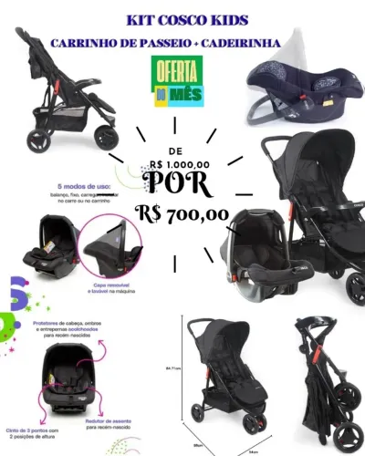 Kit Carrinho e Cadeirinha de Passeio Cosco Kids