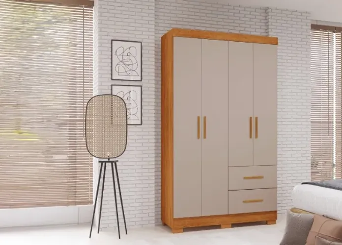 Guarda Roupa Solteiro 4Ptas 2Gavetas 1.00M. Produto Novo Direto da Fábrica!