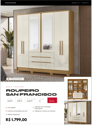 Guarda Roupa de Casal com 6 Gavetas acompanha (Pezinho) 