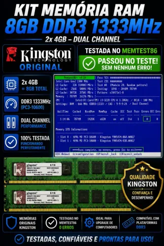 KIT 8GB DDR3 KINGSTON - 2x4GB