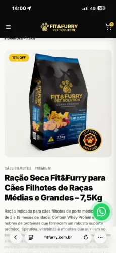 Saco de ração fit fury