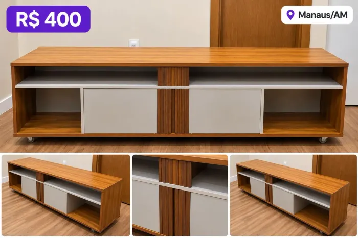 Rack Organizador Multiuso em Madeira com Portas