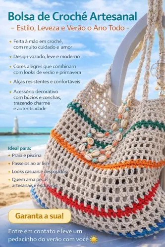 Bolsa de Crochê Artesanal Moda Praia