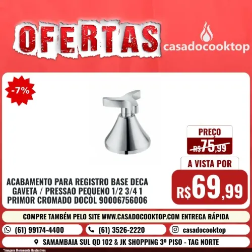 ACABAMENTO PARA REGISTRO BASE DECA GAVETA/PRESSaO PEQUENO 1/2 3/4 1 PRIMOR CROMADO DOCOL 9