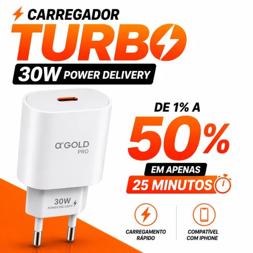 Carregador Turbo 30W USB-C Power Delivery A?Gold | Ultra Rápido