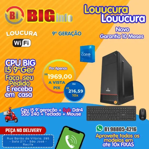 Computador Cpu 9º Geração I5 9500 8 GbDdr4 Ssd 240gb - Teclado - Mouse - WIFI - Em até 10x