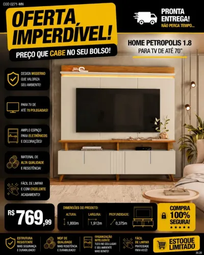 Home Petrópolis 1.8 Pra Tv 70 Polegadas