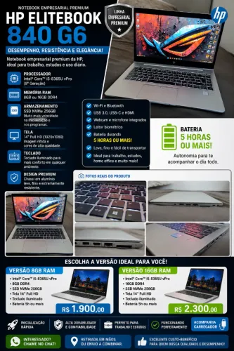 Ultrabook HP EliteBook 840 G6 - i5 8ª Gen | SSD NVMe | Bateria Excelente (2.500 p/ trocas)