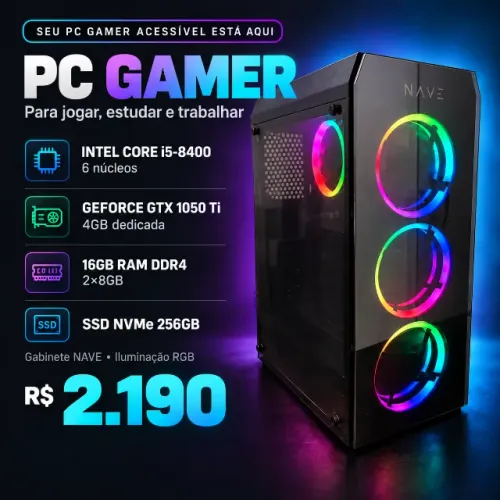 PC GAMER COMPLETO GTX 1050 Ti 4GB i5 16GB RAM RGB SSD 256GB NVME