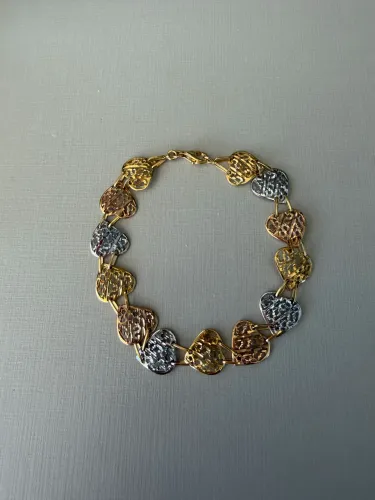 Pulseira Ouro 18 K Corações em 3 Banhos