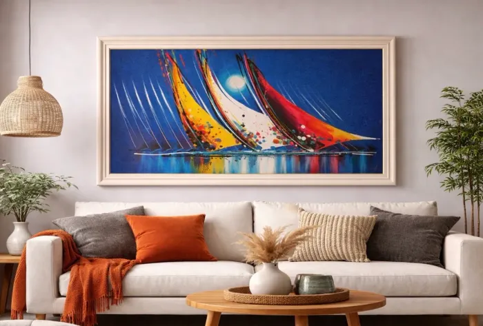 Quadro Grande Decorativo Abstrato 1,44x96cm - Moderno Luxo Sala/Escritório