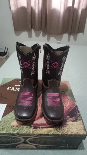 Bota texana infantil feminina cafe com zíper