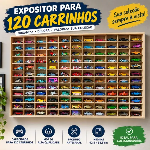 Expositor novo em MDF cru para 120 carrinhos fabricação própria